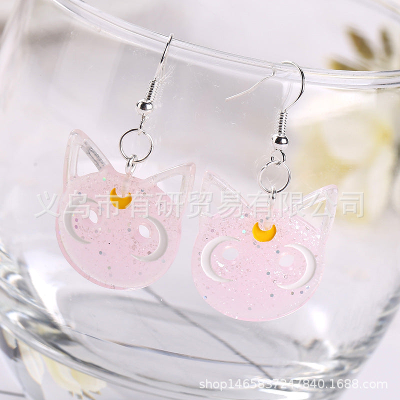 Resin cartoon water ice moon cat earrings (Minimo de Compra 2) MIC-YouY021