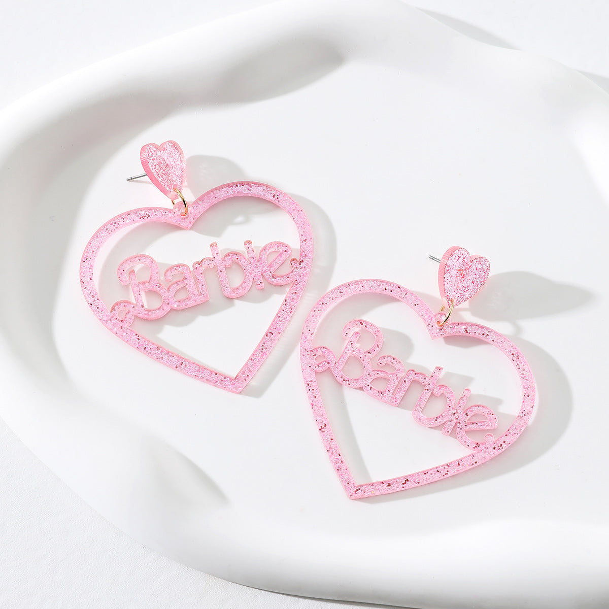 Acrylic pink heart-shaped earrings (Minimo de Compra 5) MIC-DaiW024