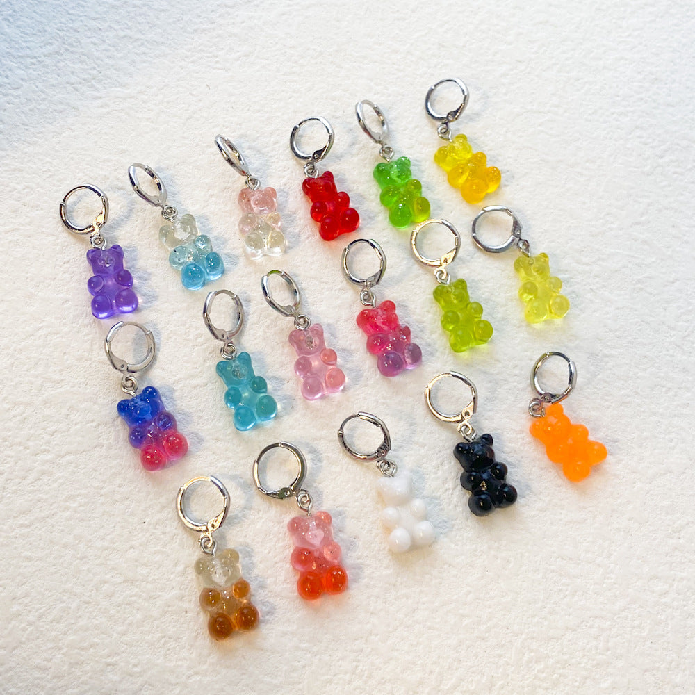 Alloy Multi Color Gradient Bear Earrings (Minimo de Compra 2) MIC-YingM017