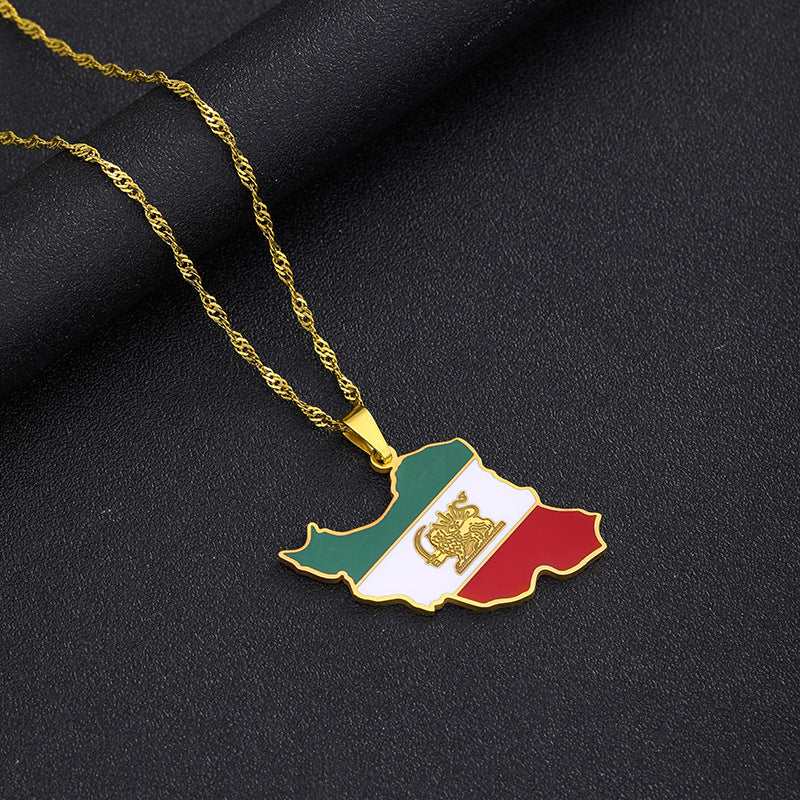 Necklaces Stainless Steel Map Iran HongZ009