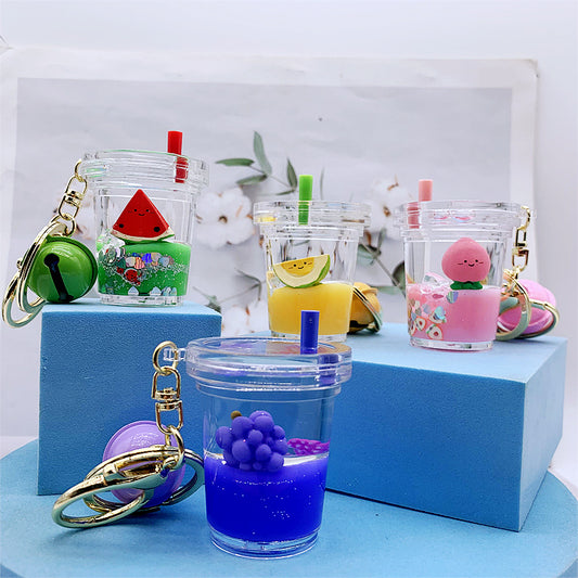 Keychain Acrylic Fruit Milk Tea Cup Quick Sand MOQ≥2 DMF025