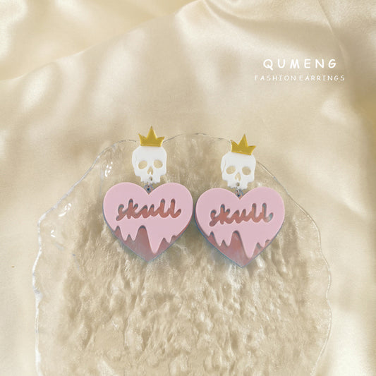 Acrylic Crown Skull Head Earrings (Minimo de Compra 2) MIC-QingM027