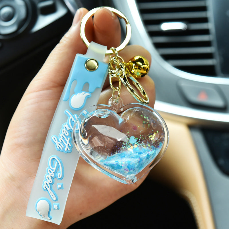 Keychains For Backpacks quicksand love keychain pendant acrylic peach heart MOQ≥3 MIC-KC-WQK114