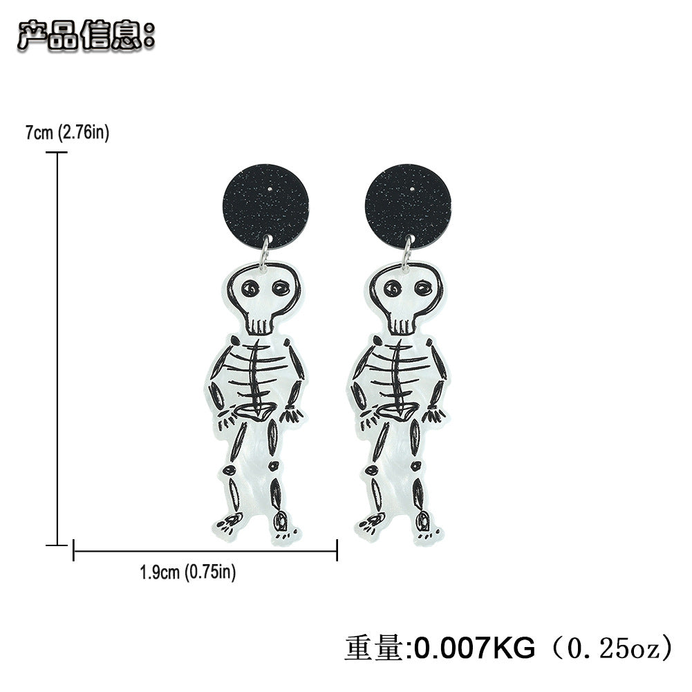 Acrylic Halloween Graffiti Skeleton Earrings (Minimo de Compra 2) MIC-JiqQ001