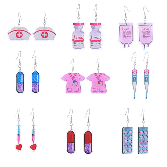 Alloy acrylic pink nurse uniform earrings MIC-ChouT050