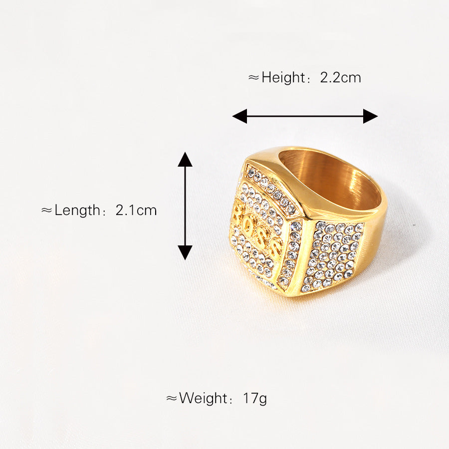 Stainless steel gold-plated rhinestone block ring MYA-YHZX010