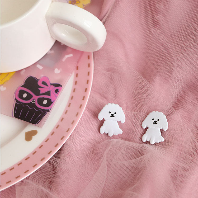 Alloy pure and cute lace small white dog earrings MIC-QingJ051