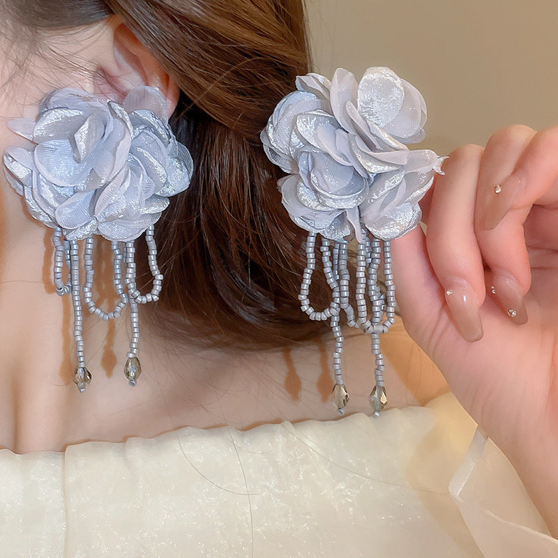 Alloy Pink Flower Pearl Earrings (Minimo de compra 2) MIC-FengM002