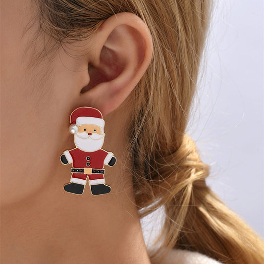 Earrings Alloy Enamel Christmas Santa Claus Pearls ABL005