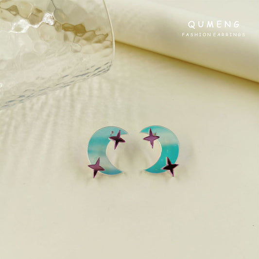 Acrylic Super Sparkling Star Moon Earrings (Minimo de Compra 2) MIC-QingM010