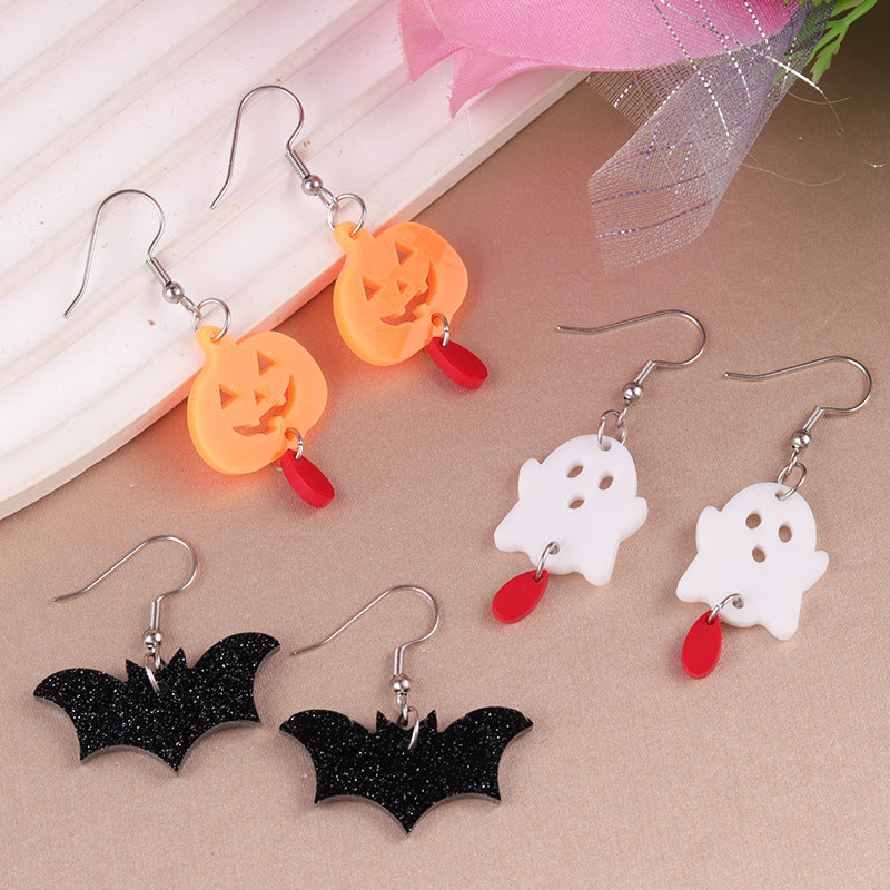 Acrylic Ghost Bat Pumpkin Earrings MYA-DuA091