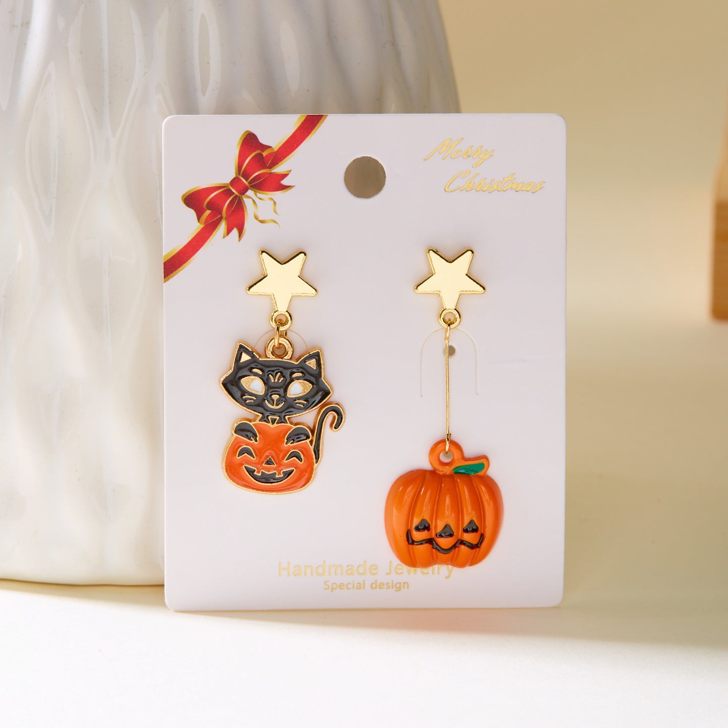 Alloy Asymmetric Pumpkin Ghost Earrings MIC-ChuY008