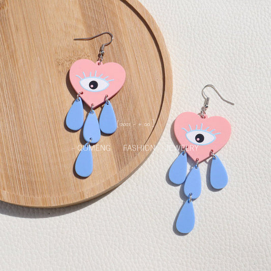 Acrylic Heart Eye Tassel Earrings （Minimo de compra 2） MIC-OuG013