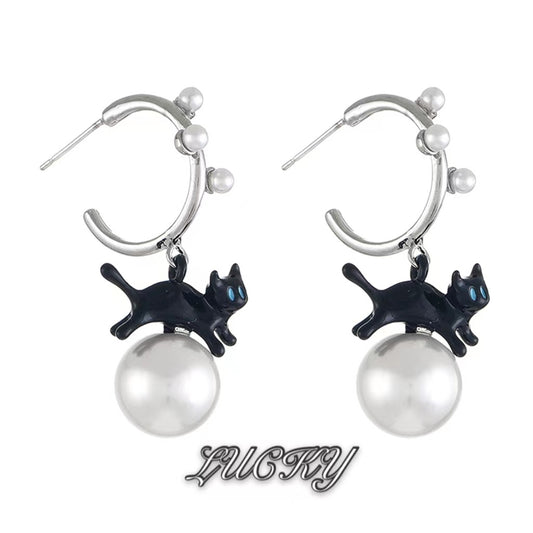 Alloy black kitten pearl earrings MIC-YanH002