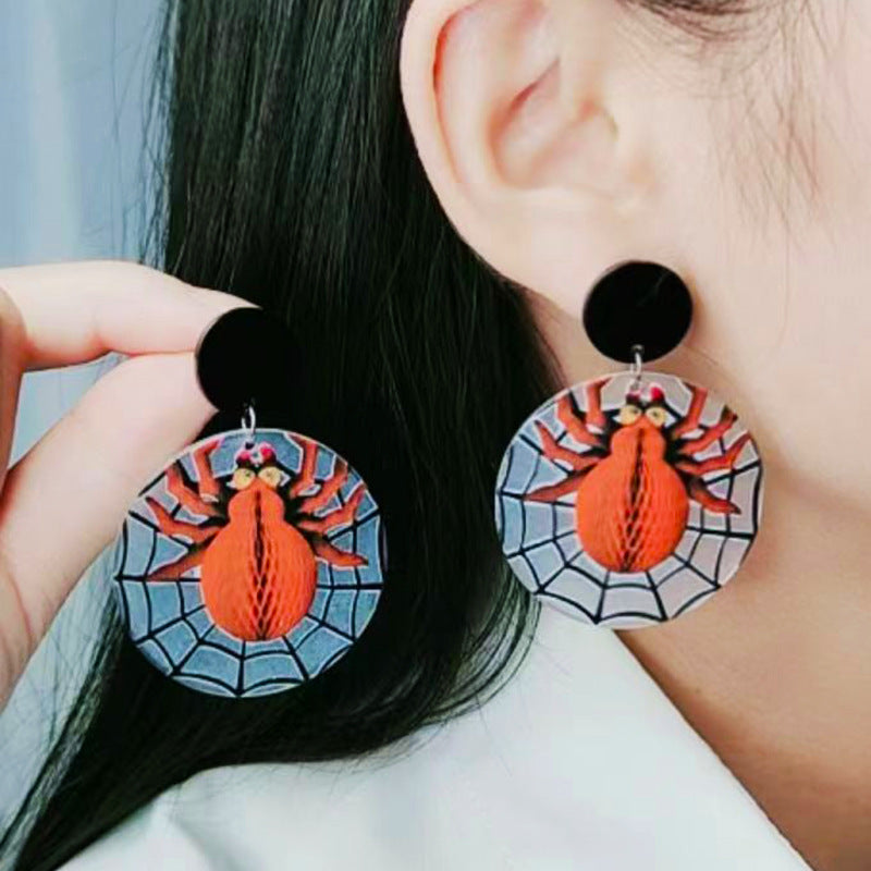 Acrylic Halloween Moon Bat Earrings (Minimo de Compra 2) MYA-DuA021