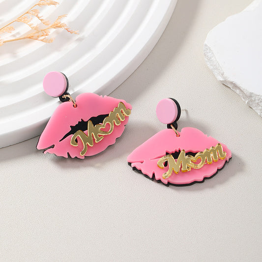 Acrylic Pink Lip Earrings MIC-KaiQ009