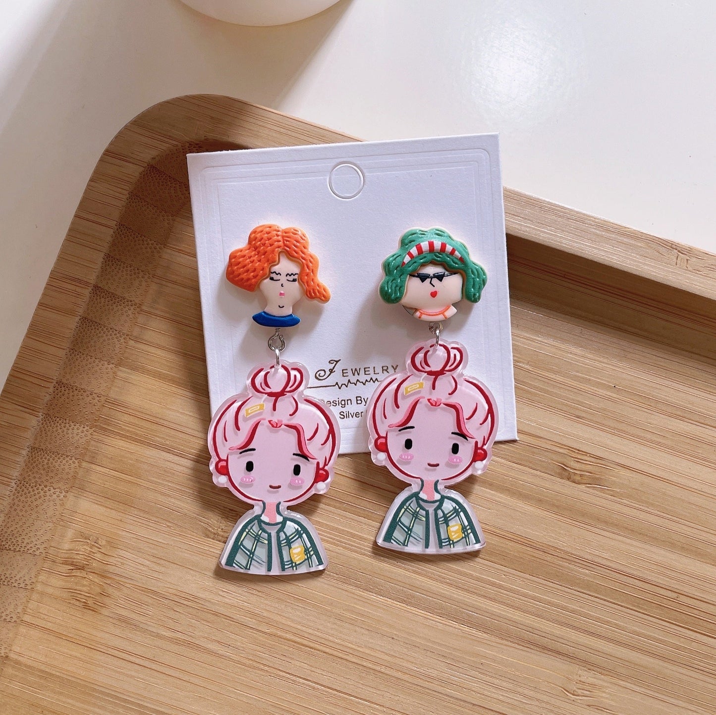 925 silver needle acrylic cartoon girl cute earrings   MIC-YiJ002