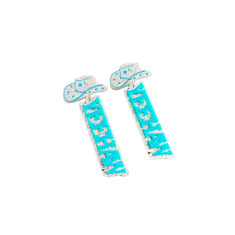 Acrylic Western Denim YEEHAW Earrings MYA-XueP087