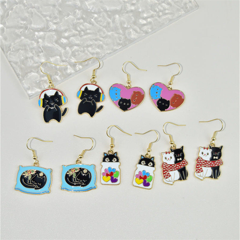 Alloy Love Couple Cat Earrings (Minimo de compra 2) MIC-KuL003