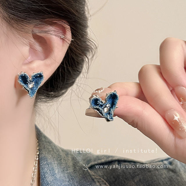 Alloy blue denim heart earrings MIC-XinXu017