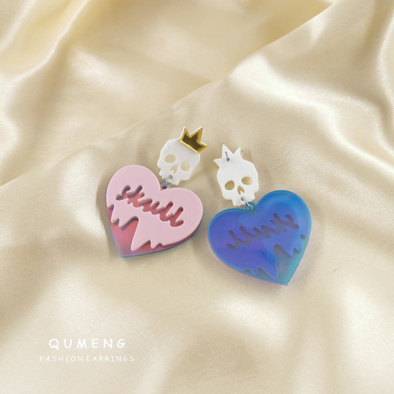 Acrylic Crown Skull Head Earrings (Minimo de Compra 2) MIC-QingM027