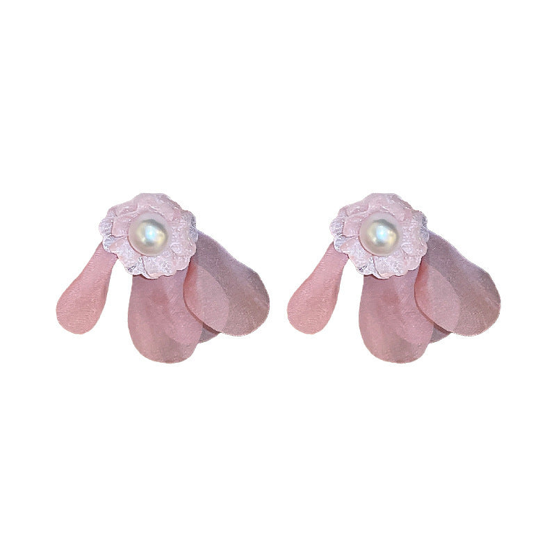 Alloy Pink Flower Pearl Earrings (Minimo de compra 2) MIC-FengM002