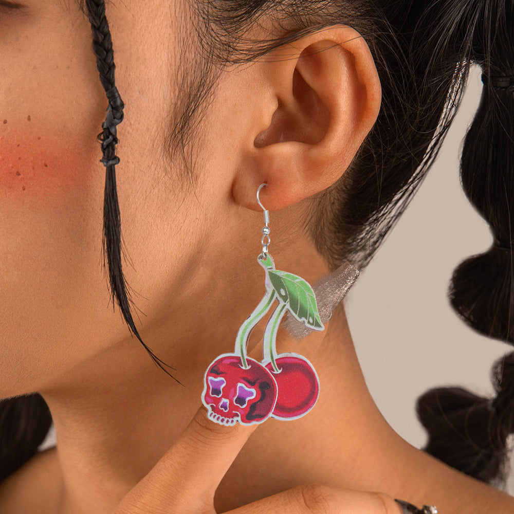 Acrylic new cherry skull earrings (Minimo de compra 5) MIC-ManT037