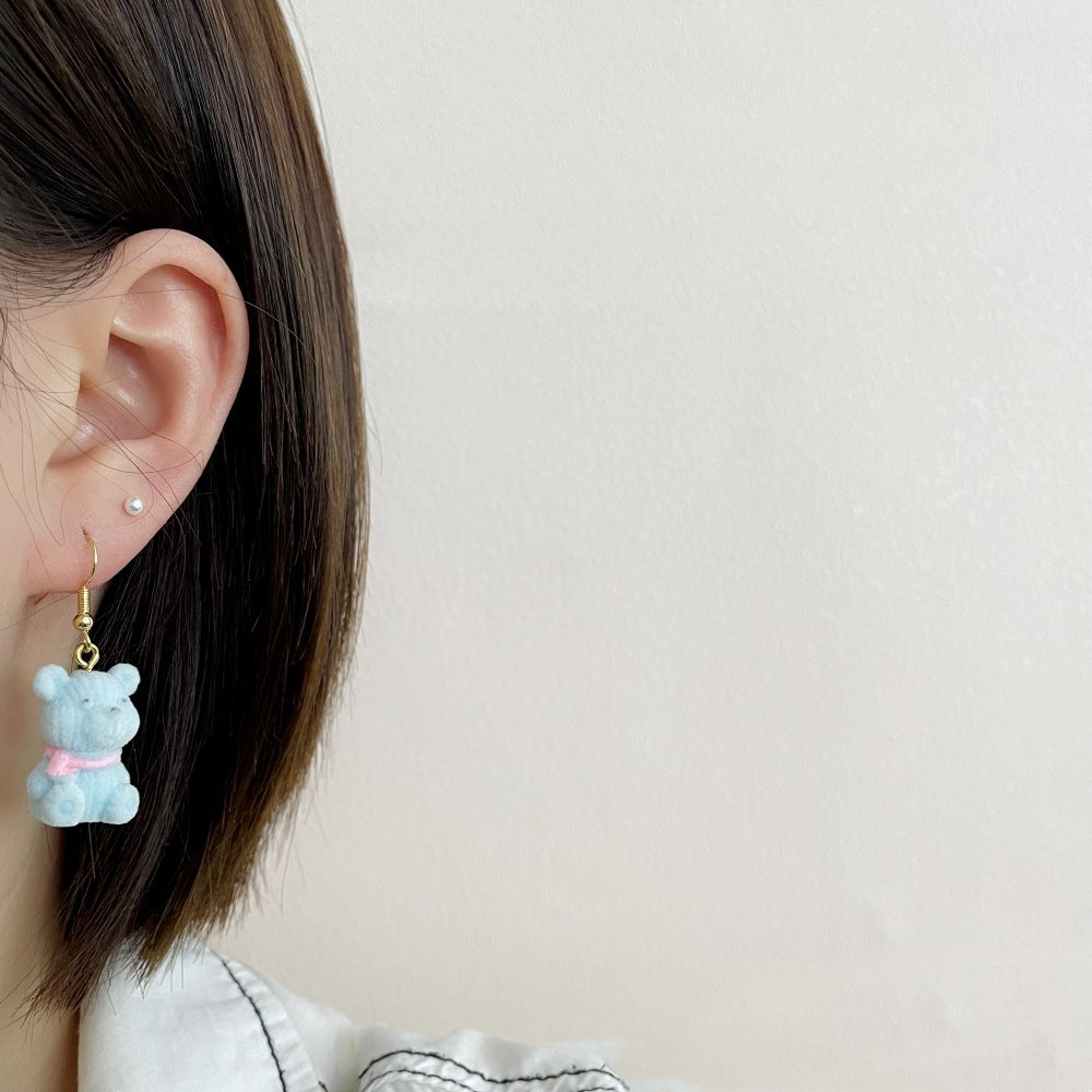 Alloy flocked three-dimensional bear earrings MIC-AXing009