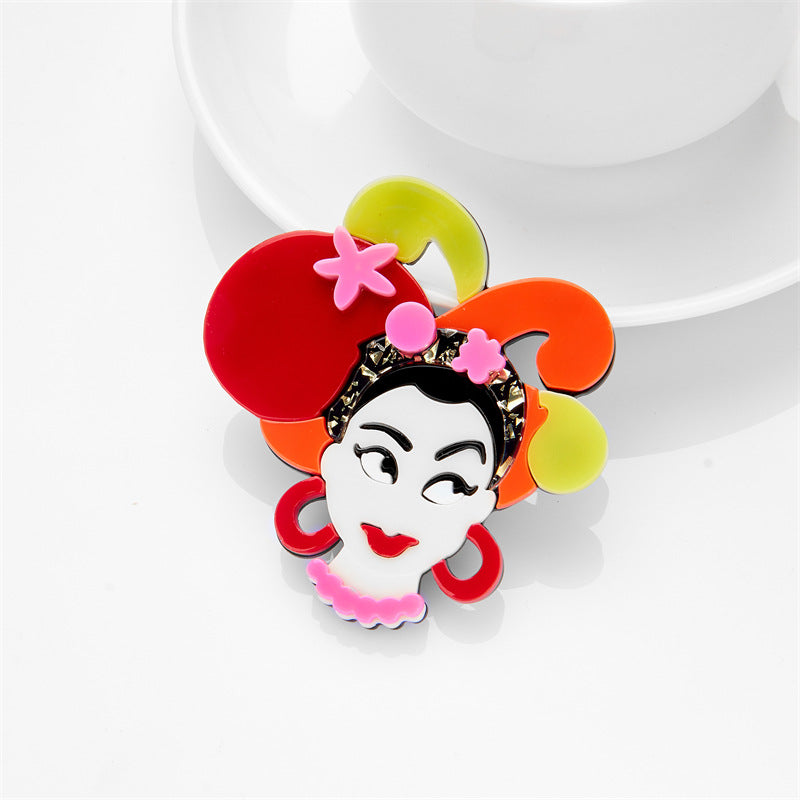 Acrylic red haired girl brooch MYA-XiY008