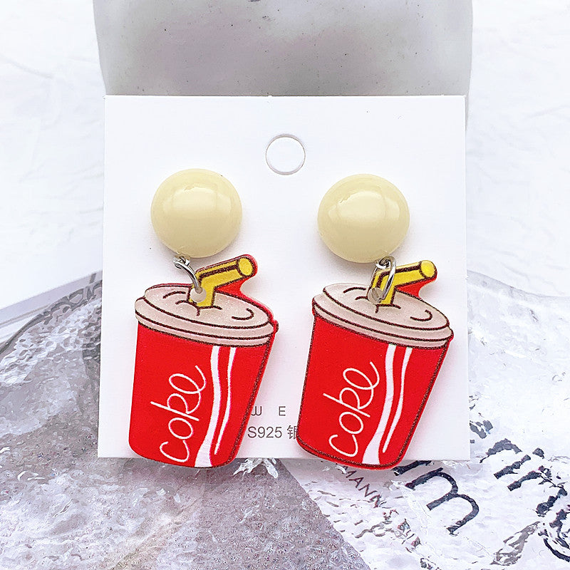 Acrylic cartoon milk tea cup earrings  (Minimo de Compra 2) MIC-ShiJ006