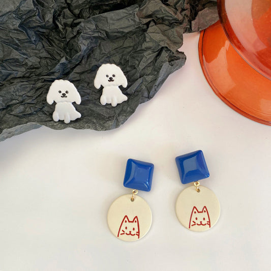 Alloy cartoon oil dripping cat earrings MIC-ABL022