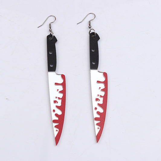 Acrylic Halloween Large Blood Knife Earrings (Minimo de Compra 2) MIC-DuA050