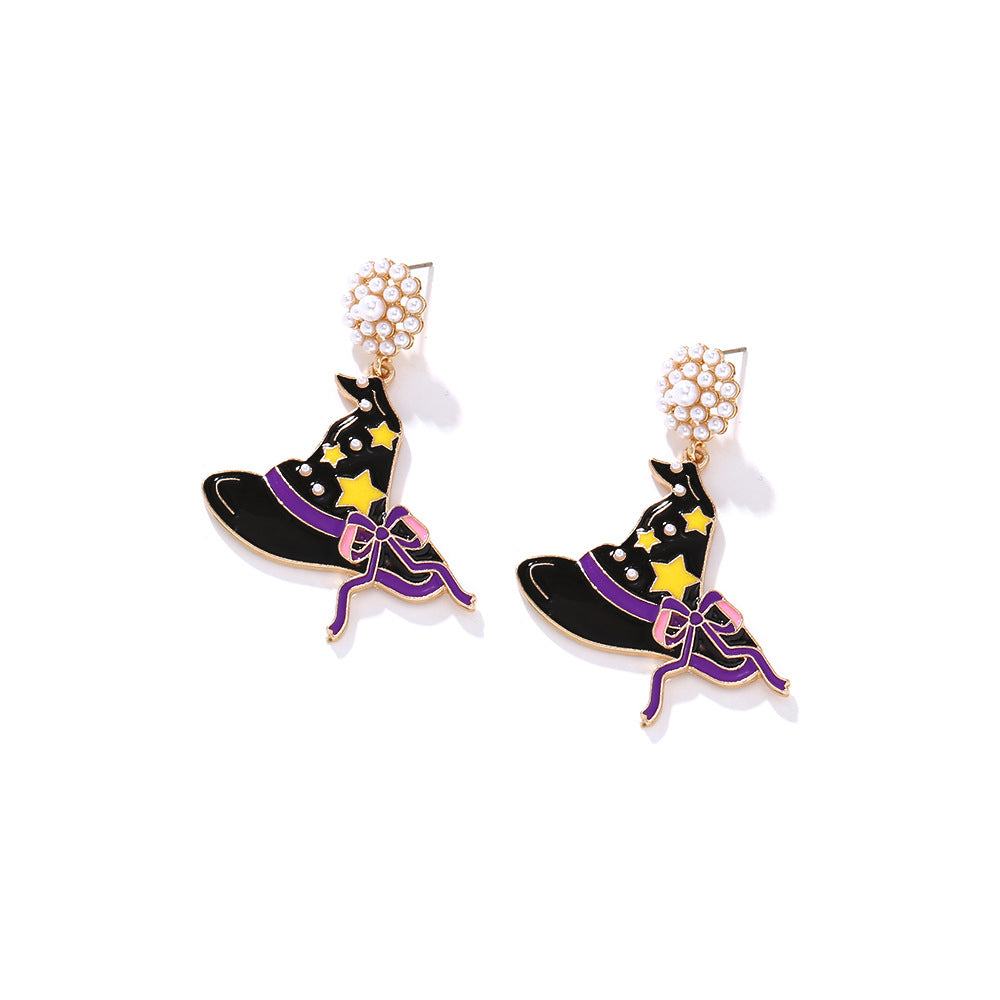 Alloy Dark Witch Hat Earrings MIC-ManY079