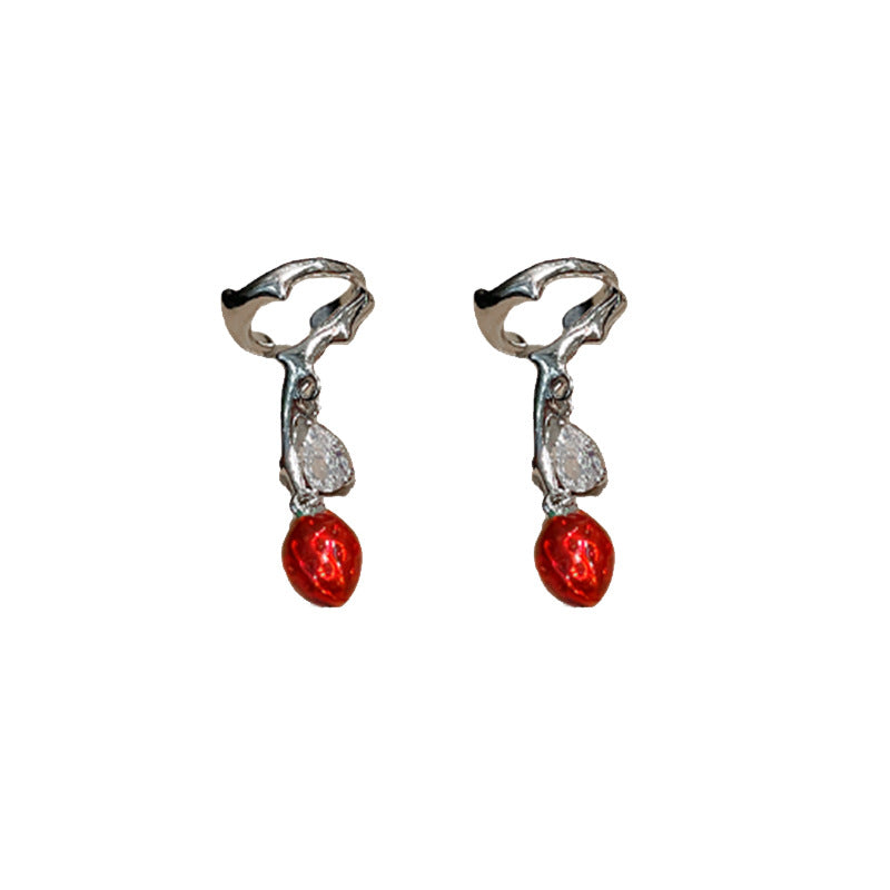 Alloy Strawberry Zircon Fashion Earrings MIC-HuiH006