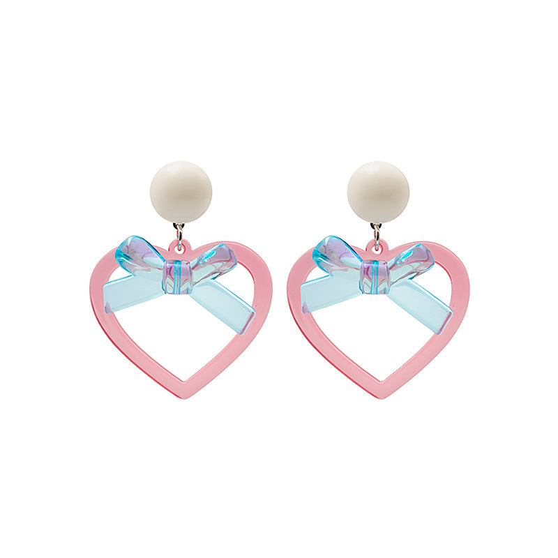 Acrylic Heart Heart Bow Earrings (Minimo de Compra 2) MYA-MDD092