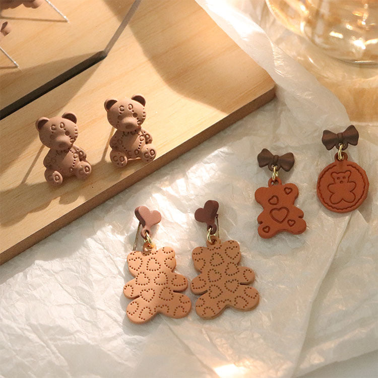 Acrylic Love Bow Little Bear Earrings MIC-QingJ017