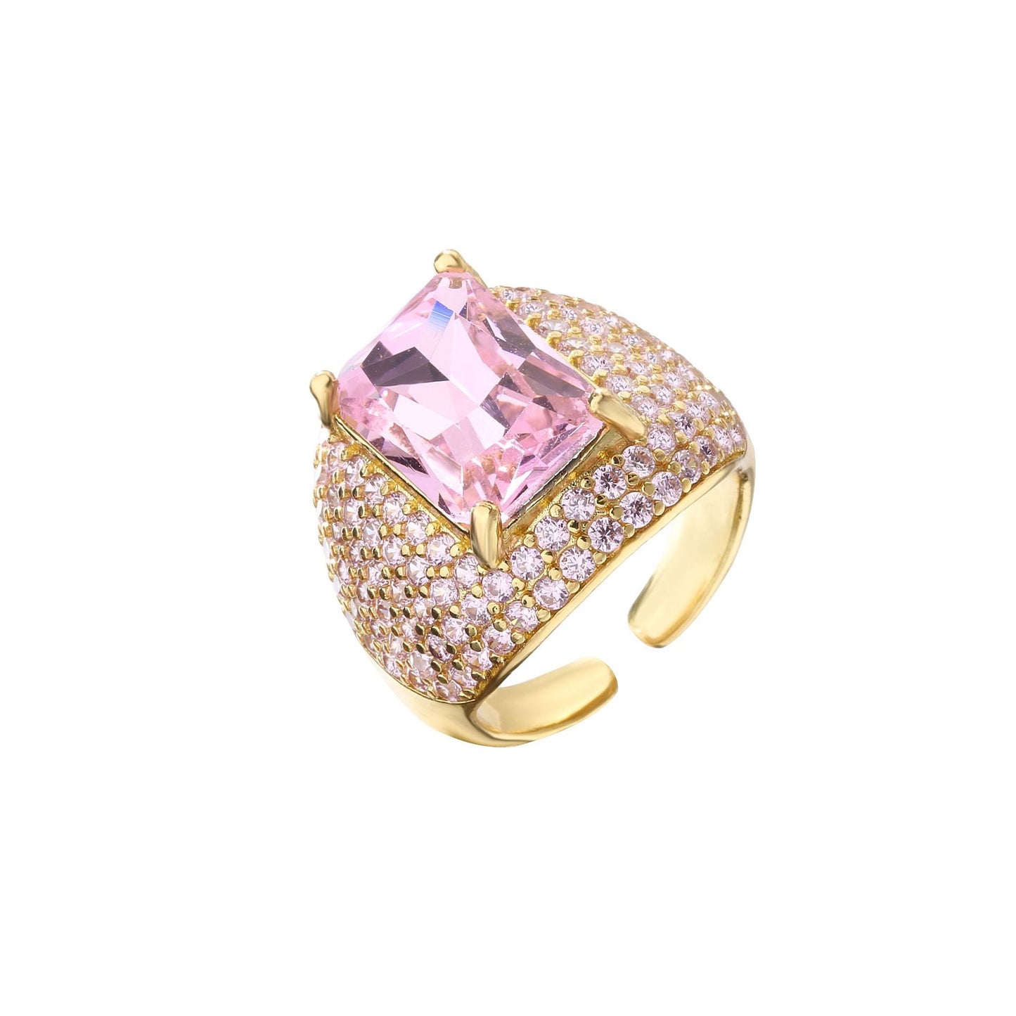 Micropaved Fancy Diamond Square Zirconia Ring MIC-JuC004