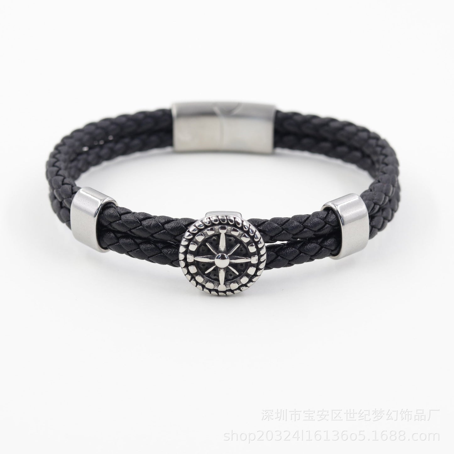 Bracelet Stainless Steel Navy Anchor Braided Leather Cord SJMH003