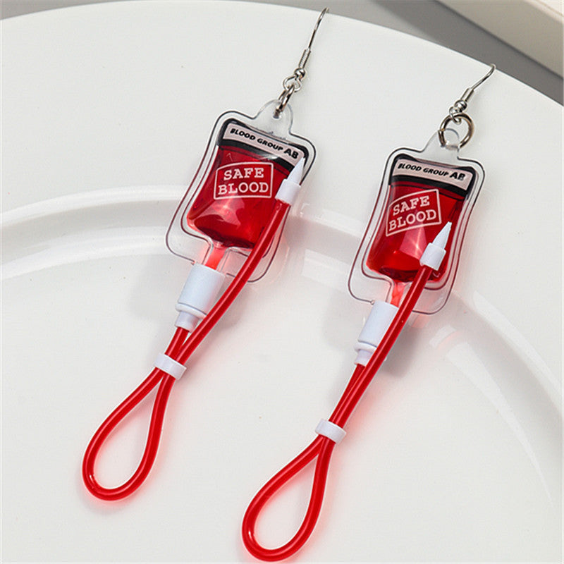 Acrylic simulated plasma blood bag earrings MYA-ChouD039