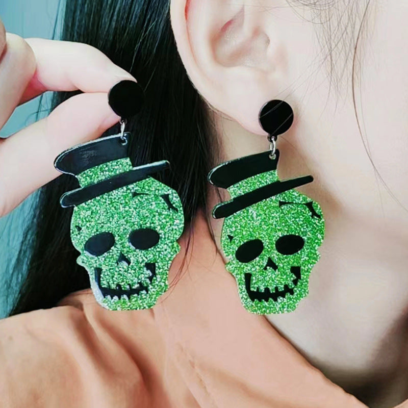 Acrylic Halloween Skull earrings (Minimo de Compra 2) MYA-DuA030