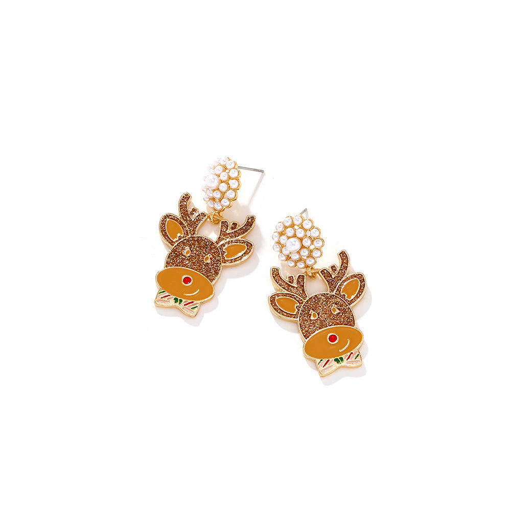 Alloy imitation pearl colored drip oil deer earrings MIC-ManY081