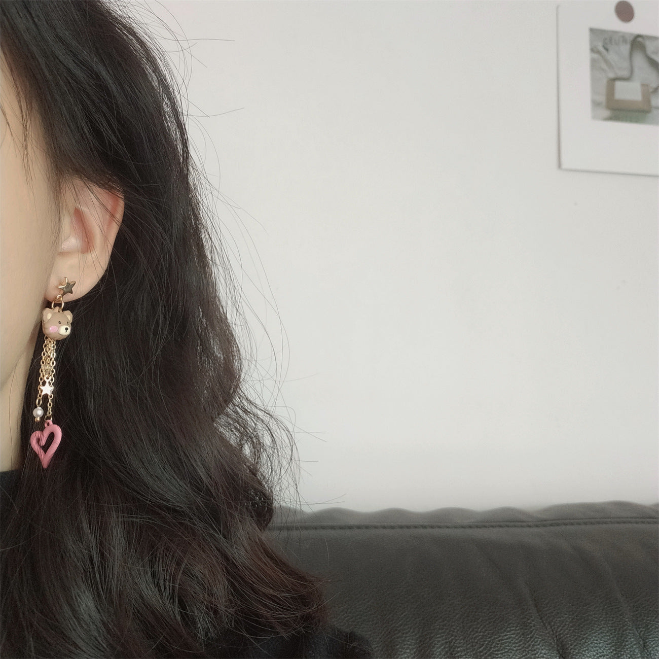 Alloy Pink Bear Asymmetric Earrings (Minimo de Compra 3) MIC-BiS019