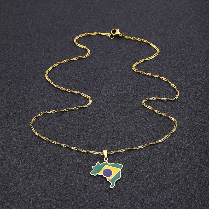 Necklaces Stainless Steel Map Brazil HongZ010