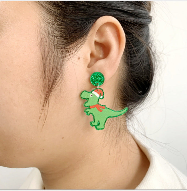 Acrylic Dinosaur Christmas Hat Earrings MIC-XueP117