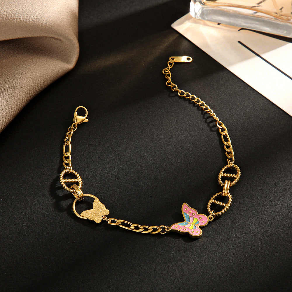 Stainless Steel Gold Plated Butterfly Bracelet （Minimo de compra 2） MIC-chenH018