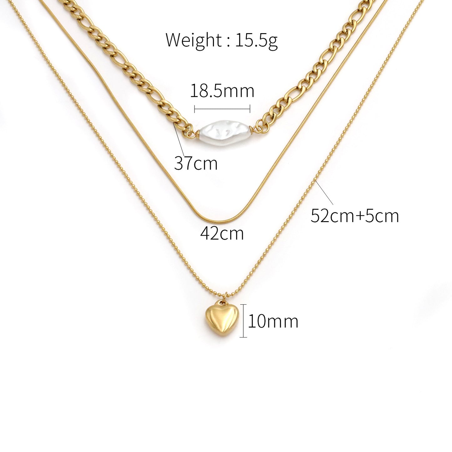 Stainless steel gold-plated triple layered heart-shaped necklace MYA-XuanJ040