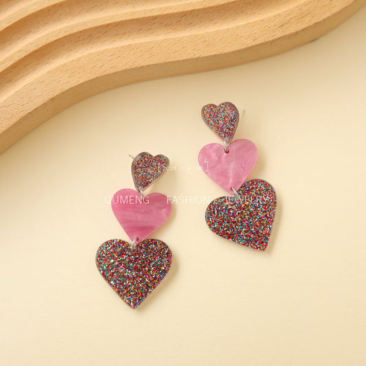 Acrylic Contrast Peach Heart Earrings (Minimo de Compra 2) MIC-OuG029