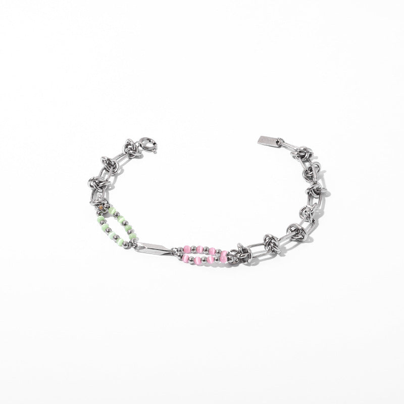 Titanium steel powder green double-layer natural stone bracelet MYA-QiT001