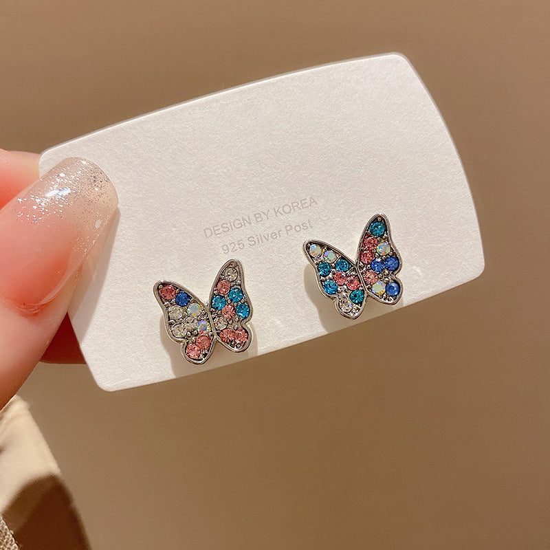 Alloy colorful diamond butterfly earrings MIC-LvS021