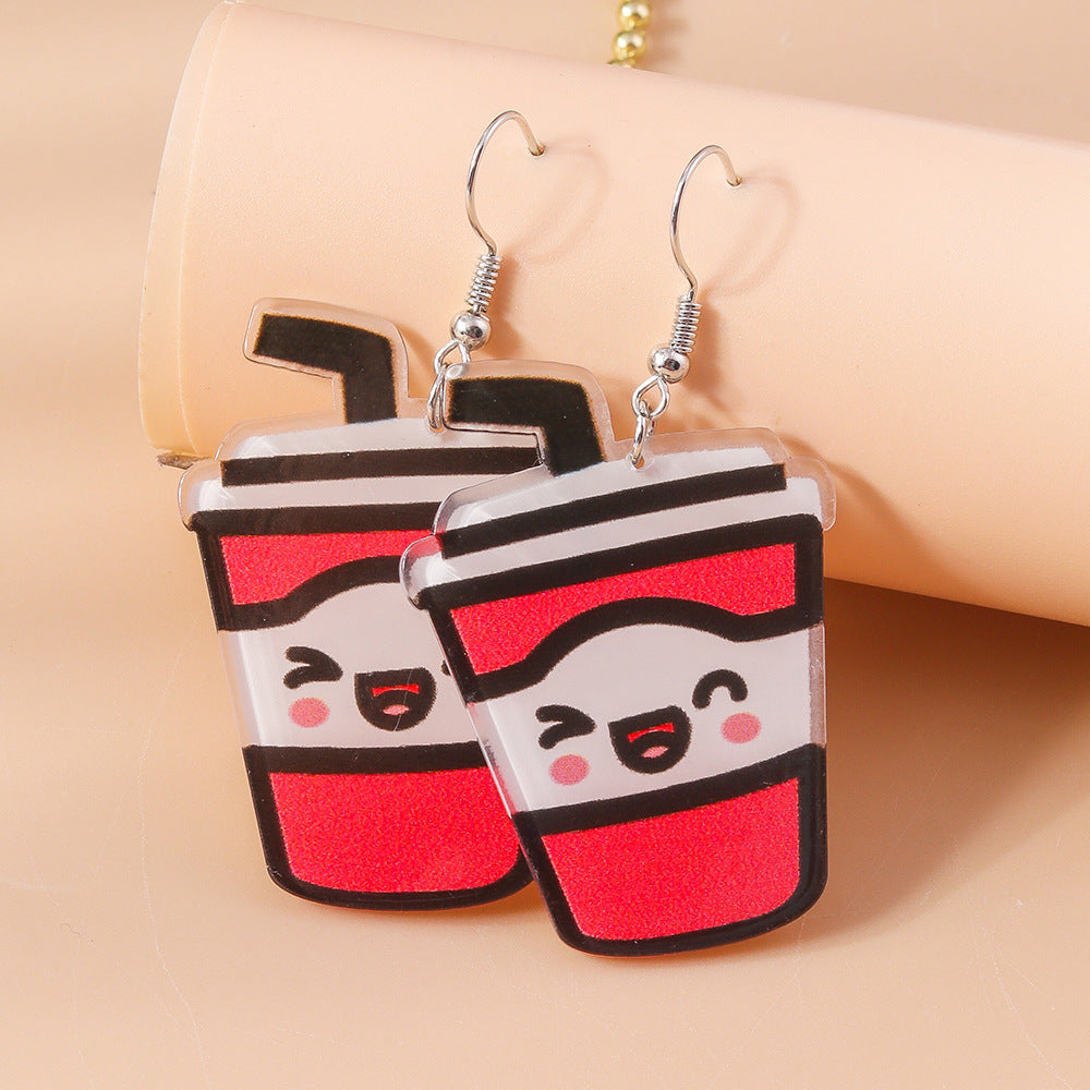 Acrylic cartoon pizza milk tea earrings (Minimo de Compra 2) MIC-YueS008